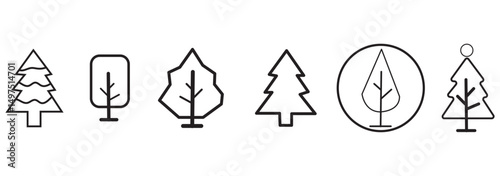 Tree and Forest Outline Style Icons for Design, Cards, Apps, Social Networks eps 10