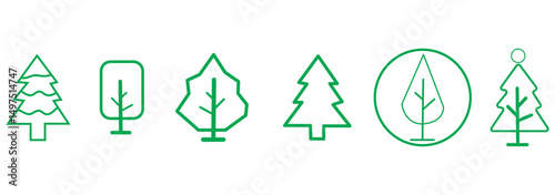 Tree and Forest Outline Style Icons for Design, Cards, Apps, Social Networks eps 10