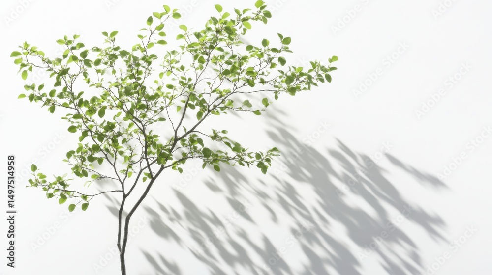 Fototapeta premium Spring Branch Casts Shadow on White Wall.