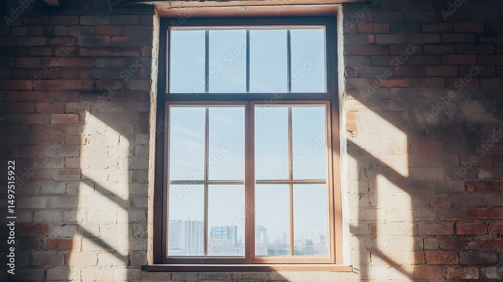 Obraz premium Weathered brick wall with a window frame signaling potential building integrity issues