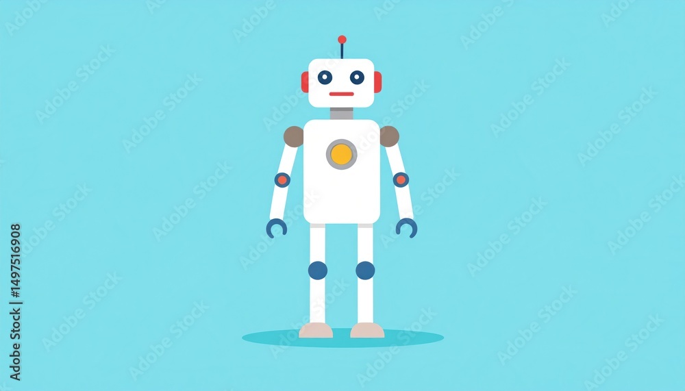 Obraz premium Whimsical Cartoon Robot Illustration on Soft Blue Background for Children