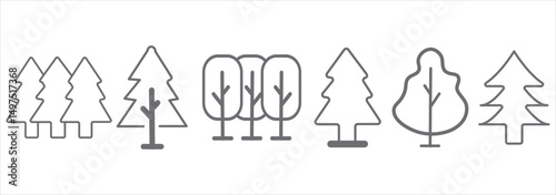 Minimalist Black And White Forest Tree Icons Set of 6 On White Background eps 10