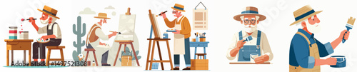a grandfather is painting