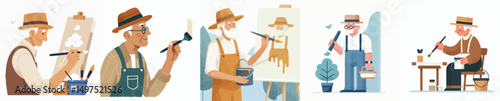 a grandfather is painting