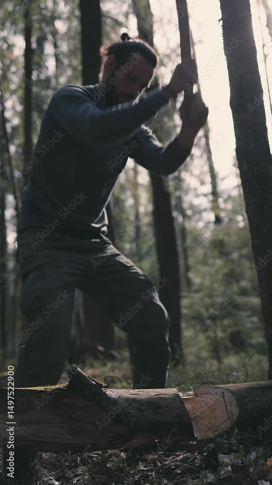 Man Chopping Wood In Forest Man Chopping Wood In Forest