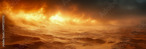 Fiery Landscape: An Extraterrestrial Desert Under an Angry Sky