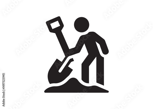 Shovel Icon, Shovel Silhouette Black Vector White Background
