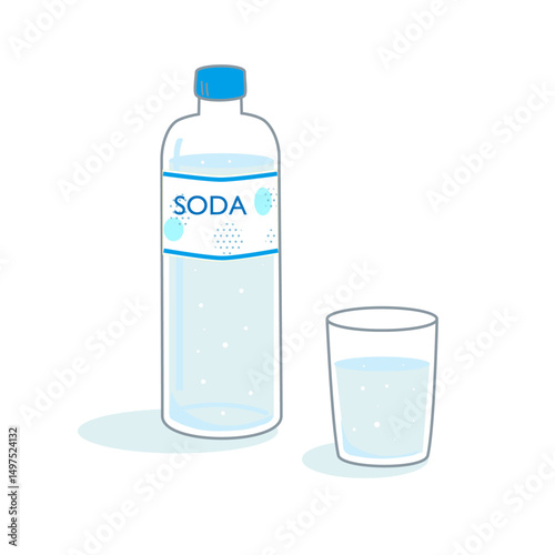 ペットボトルとコップに入った炭酸飲料のイラスト