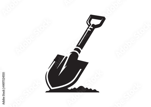 Shovel Icon, Shovel Silhouette Black Vector White Background