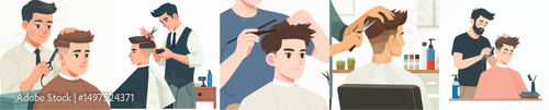 a young man is having his hair cut