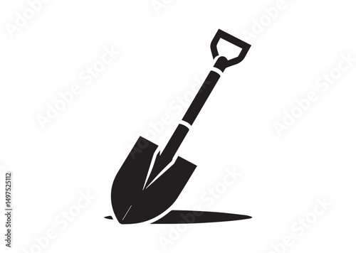 Shovel Icon, Shovel Silhouette Black Vector White Background