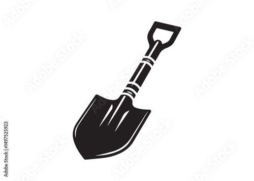 Shovel Icon, Shovel Silhouette Black Vector White Background