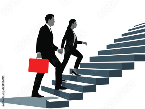 Vector silhouette of business people climbing stairs, business people on the stairs
