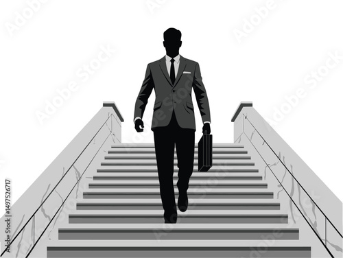 silhouette of businessman standing on steps, businessman standing on stairs vector