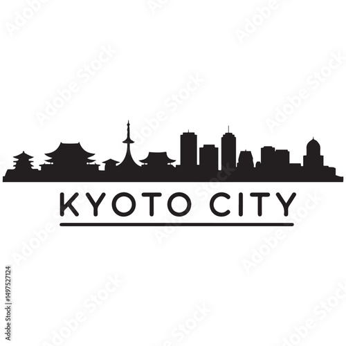 Kyoto skyline horizontal banner. Black Kyoto City, Japan. Vector template for your design. Vector black silhouette. with white background