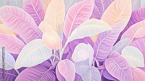 Pastel Purple and Pink Tropical Leaves Botanical Art Print