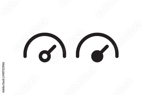 Minimalist speedometers with black needles on white background