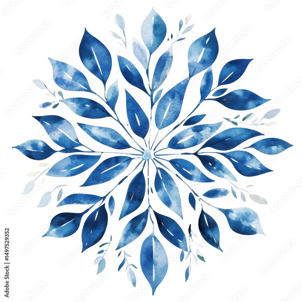 Fototapeta premium Blue watercolor foliage on transparent background