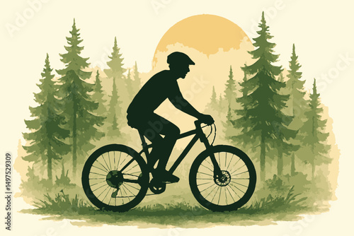 Vector silhouette of a cyclist riding a mountain bike, perfect for sports and outdoor activity illustrations