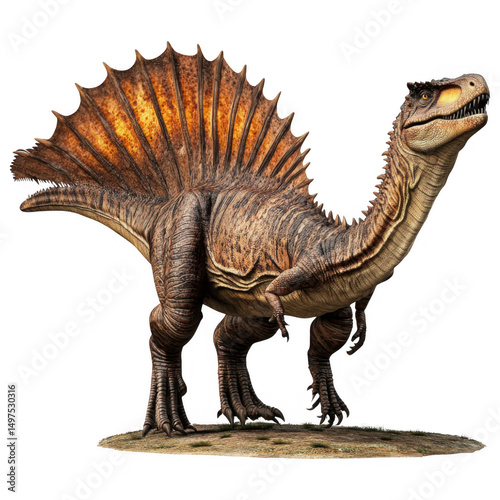 Spinosaurus Illustration: A dynamic representation of the Spinosaurus, showcasing its distinctive features and imposing presence, rendered with meticulous detail and a sense of ancient majesty.