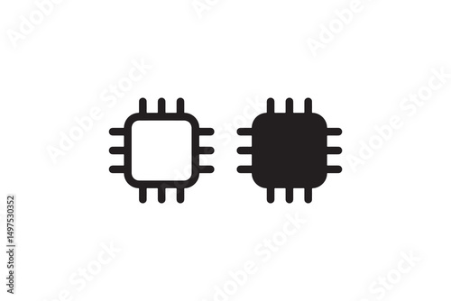 Black and white microchip icons representing technology and digital concepts.