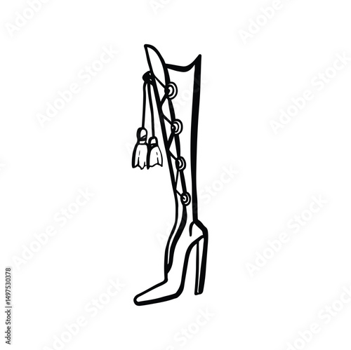 women's high boot with high heel line vector illustration by hand