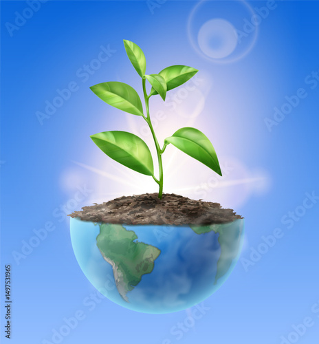 Realistic Earth with Sprout Plant Background
