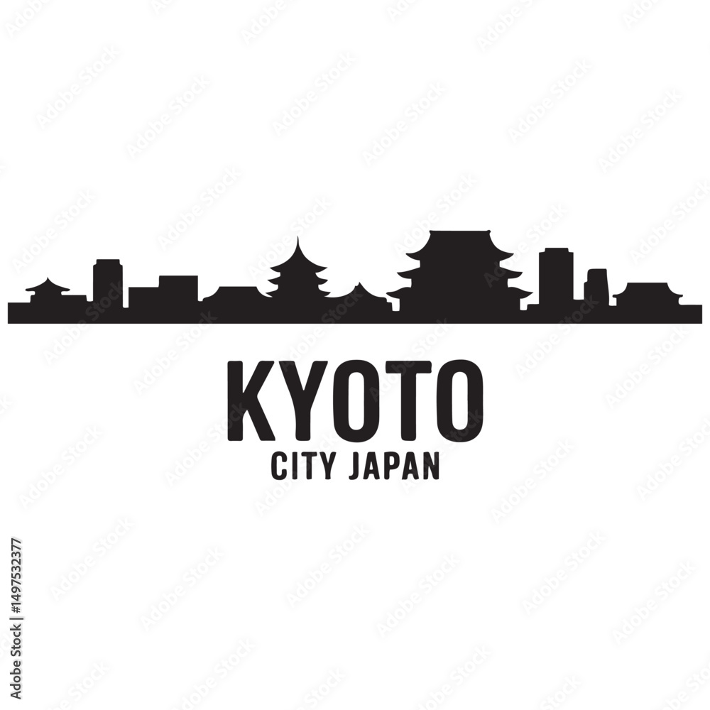 Obraz premium Kyoto skyline horizontal banner. Black Kyoto City, Japan. Vector template for your design. Vector black silhouette. with white background