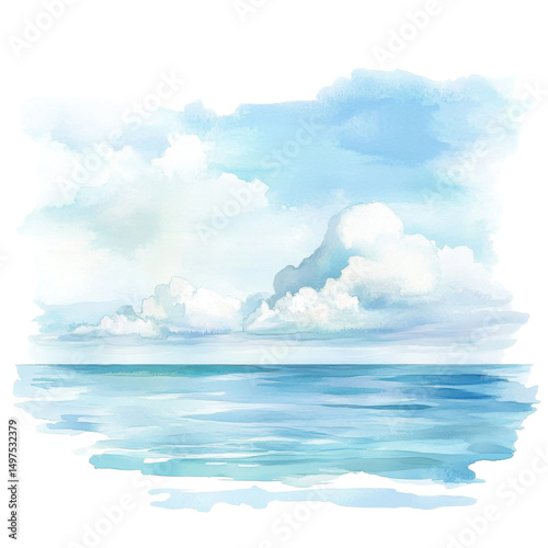 Ocean and cloudy skies on transparent background