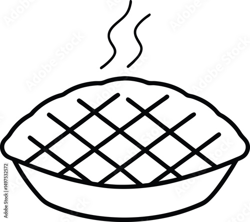 Classic Lattice Crust Apple Pie Slice Line Art Minimal Black Outline Bold Style