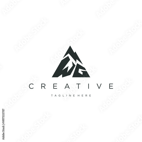 Vector illustration of mountain peak logo design with abstract letters A W G