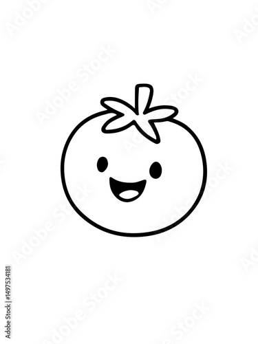 Smilling Cartoon Tomato Line art illustration. Vegetable coloring page icon outline for printable design.