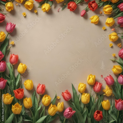 Textured paper backdrop, vibrant tulips, daffodils, blossoming  ,  wallpaper,  flower texture
