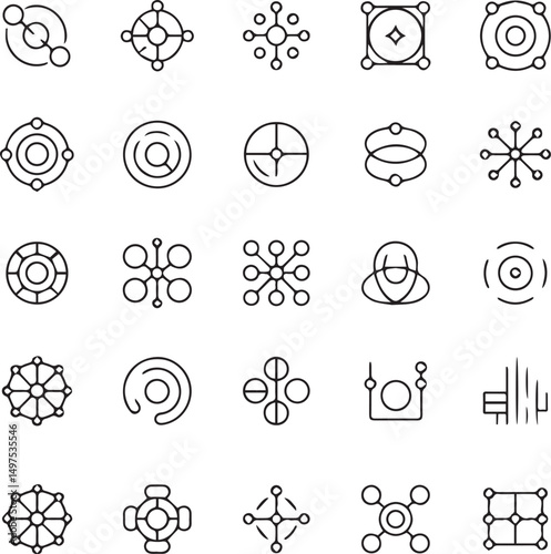 Technology connection line icons set.