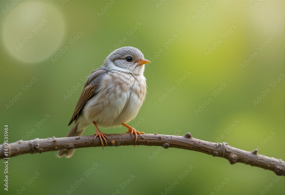 Fototapeta premium Charming Bird on Branch with Soft Green Bokeh