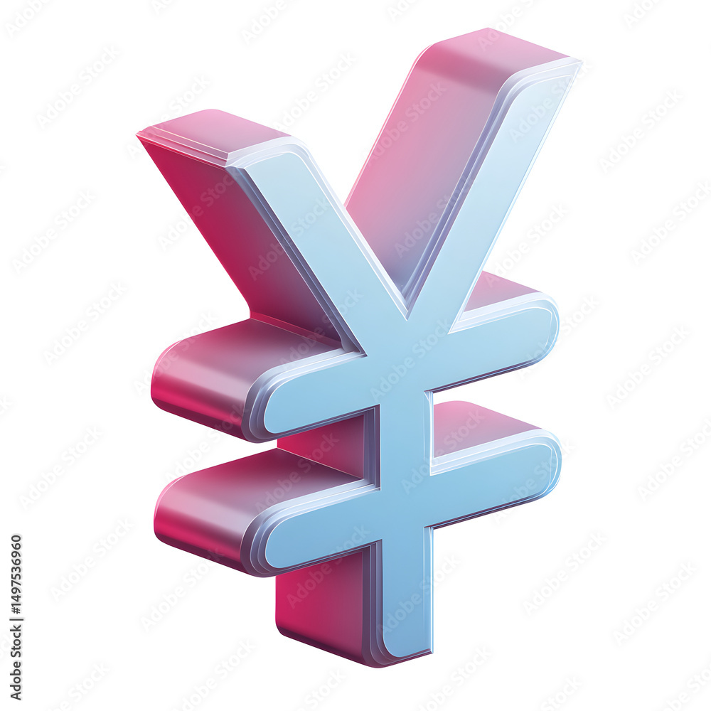 Obraz premium 3D Japanese Yen currency symbol in cartoon plastic style, clean and minimal design isolated on transparent background, perfect for finance graphics, UI icons or mobile apps.