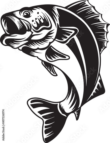 Bass fish silhouette vector illustration art