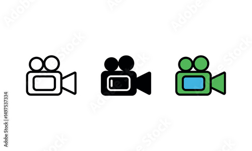 Video Camera Icon Set Outline Solid and Flat Color Styles for Multimedia Design