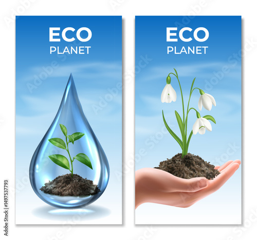 Realistic Ecology Vertical banners with Plant