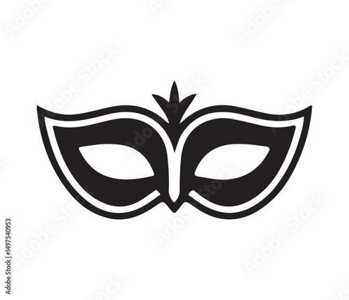 A decorative black-and-white illustration of a masquerade mask, with intricate details and elegant design, perfect for event themes, party decorations, or artistic projects.