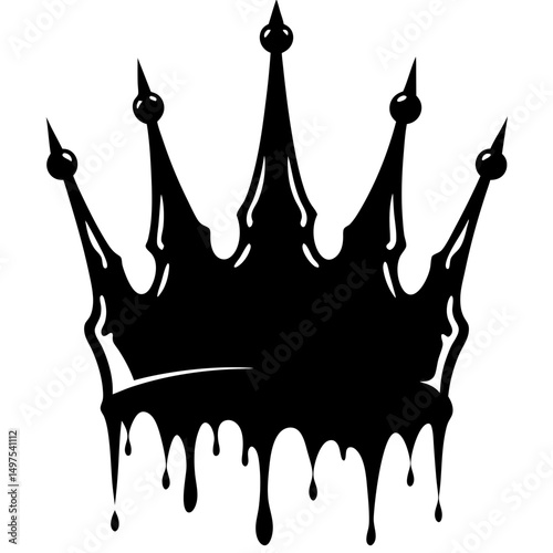Crown dripping minimalist black and white silhouette on white background