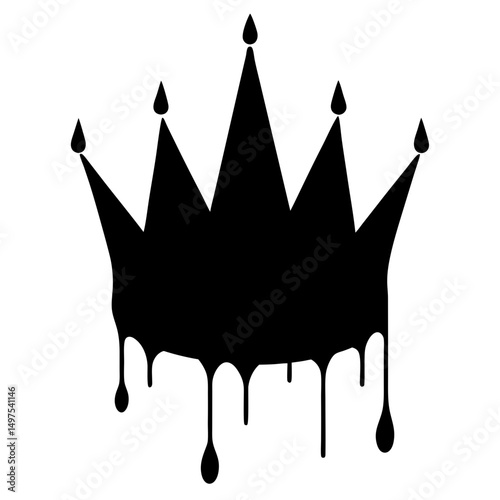 Crown dripping minimalist black and white silhouette on white background