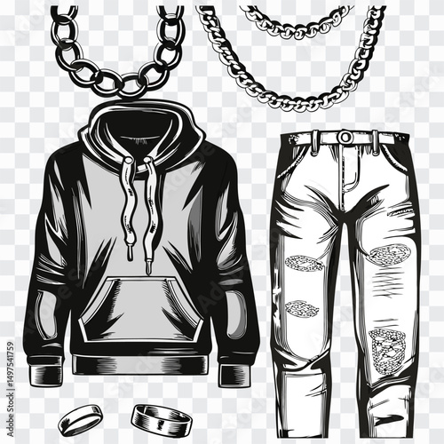 Streetwear Style PNG | Hoodies, Ripped Jeans, Gold Chains | Urban Fashion Culture Art