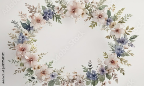 Delicate watercolor floral wreath, petal patterns  White background , nature, petals