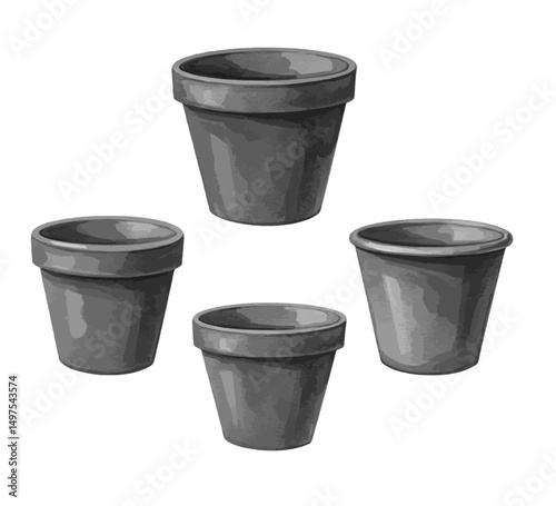 Beautiful and attractive gray shades four pots isolated on white background