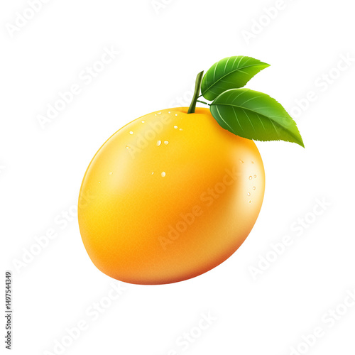 A juicy mango with leaf on transparent background