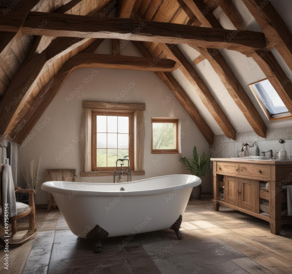 custom made wallpaper toronto digitalLuxurious clawfoot tub, exposed beams, attic bathroom, attic, interior, white