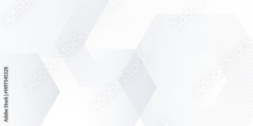 Abstract white and gray geometric hexagon design background. Modern geometric overlapping elements. Technology science concept with simple halftone effect. Suit for cover, poster. Vector illustration
