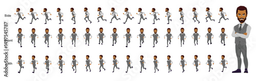 businessman running animation, run cycle animation sprite sheet, frame by frame run animation