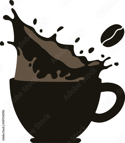 Coffee cup splash with coffee bean illustration